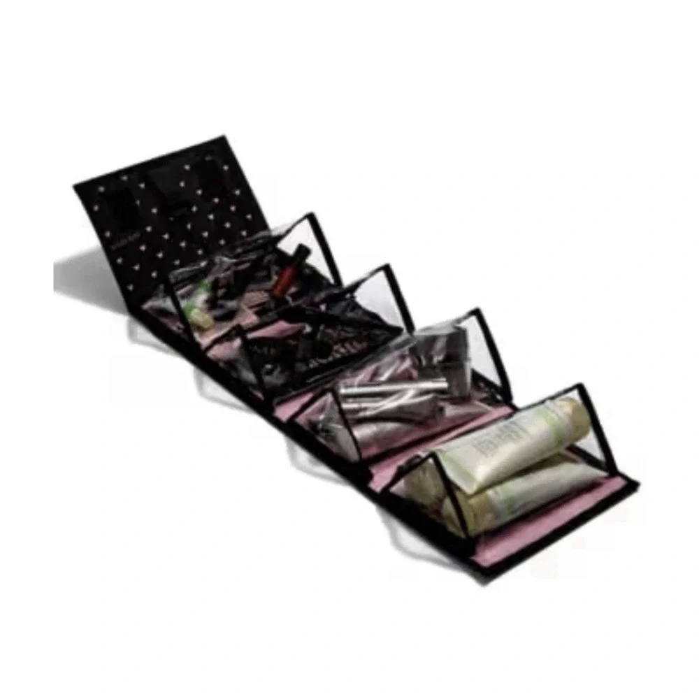 Mary Kay Travel Roll Up Bag Black Pink Heart Print Cosmetic Organizer New